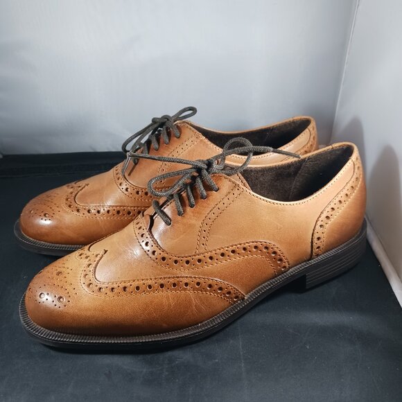 COLE HAAN British Tan Dustin Wing Tip Oxford Dress Shoe Men's 7M - Picture 1 of 12